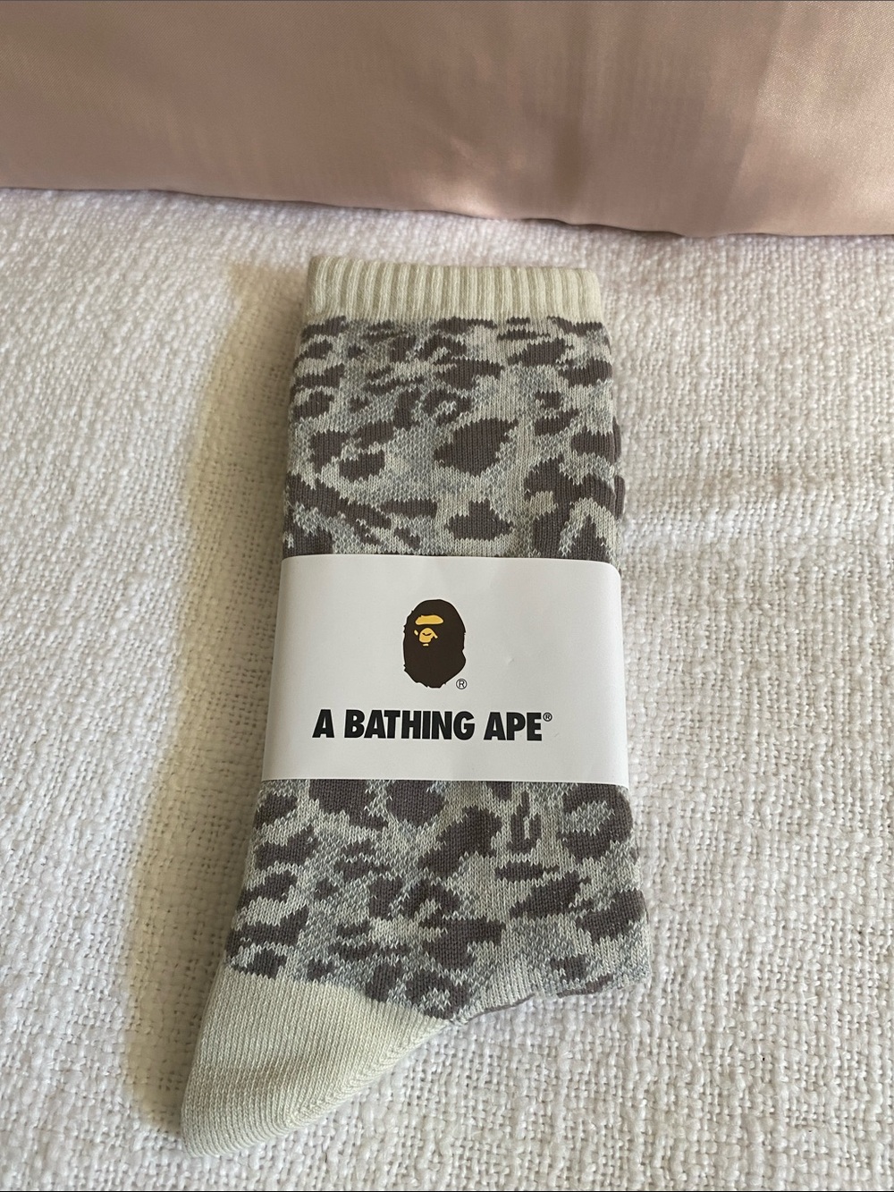A Bathing Ape Men’s Leopard Crew Socks in Light Gray